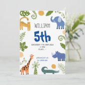 男の子かわいい動物の子供の誕生日招待状カード 招待状 (スタンド正面)