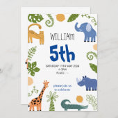 男の子かわいい動物の子供の誕生日招待状カード 招待状 (正面/裏面)