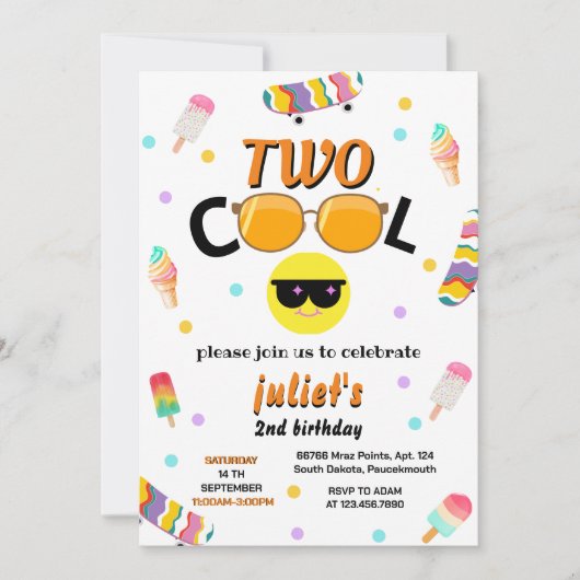 男の子かわいい夏の甘いクール2歳の誕生日 招待状 (正面)