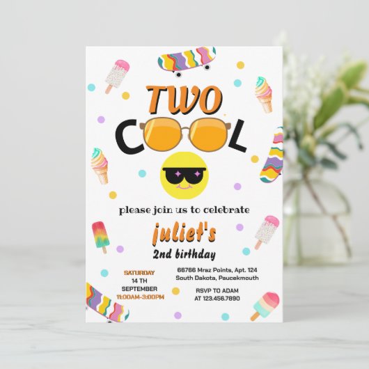 男の子かわいい夏の甘いクール2歳の誕生日 招待状 (スタンド正面)
