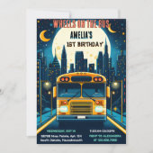 男の子かわいい女の子を追加ツアーシティパーティーバス1st誕生日 招待状 (正面)