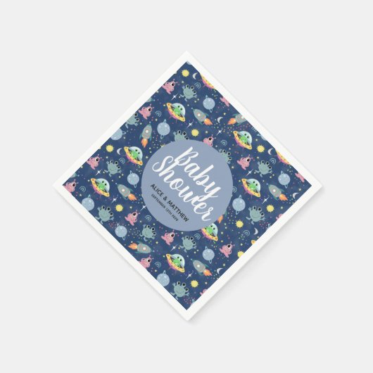 男の子かわいい宇宙エイリアンパターンベビーシャワーナプキン スタンダードカクテルナプキン (角)