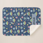 男の子かわいい宇宙エイリアン漫画パターン&名前キッズ シェルパブランケット (正面(横))