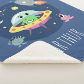 男の子かわいい宇宙エイリアン漫画ロケット&名前キッズ シェルパブランケット (3/4)