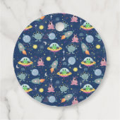 男の子かわいい宇宙ロケット船赤ちゃんシャワーメッセージカード フェイバータグ (裏面)