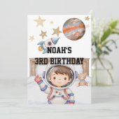 男の子かわいい宇宙子供の誕生日水色 招待状 (スタンド正面)