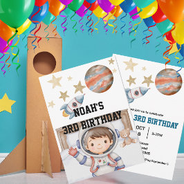 男の子かわいい宇宙子供の誕生日水色 招待状