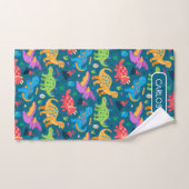 男の子かわいい恐竜のパターン&名前キッズ バスタオルセット (ハンドタオル)