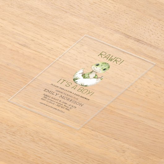 男の子かわいい恐竜の男の赤ちゃん アクリル招待状 (レイダウン)