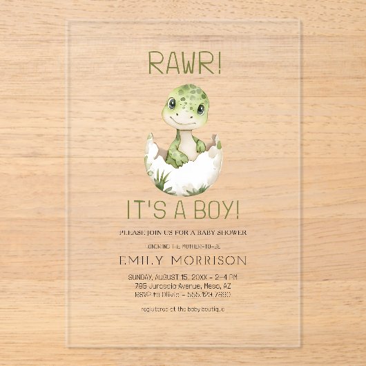 男の子かわいい恐竜の男の赤ちゃん アクリル招待状 (正面)