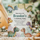 男の子かわいい恐竜1歳の誕生日 招待状