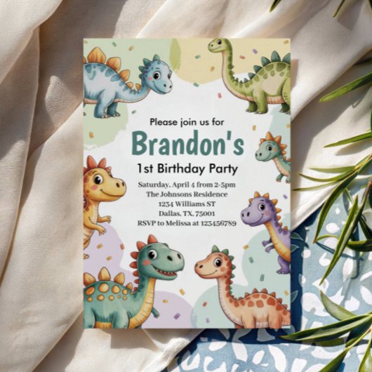 男の子かわいい恐竜1歳の誕生日 招待状