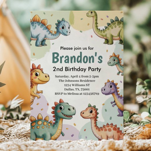 男の子かわいい恐竜2回目の誕生日 招待状