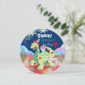 男の子かわいい恐竜、4歳の誕生日パーティー 招待状 (スタンド正面)