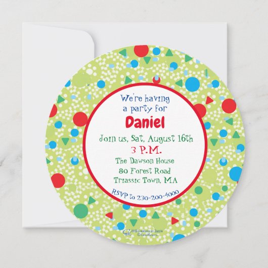 男の子かわいい恐竜、4歳の誕生日パーティー 招待状 (裏面)