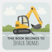 男の子かわいい本はディガーの子供たち蔵書票 スクエアシール (正面)