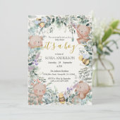 男の子かわいい水の色の森クマ赤ちゃんシャワー 招待状 (スタンド正面)
