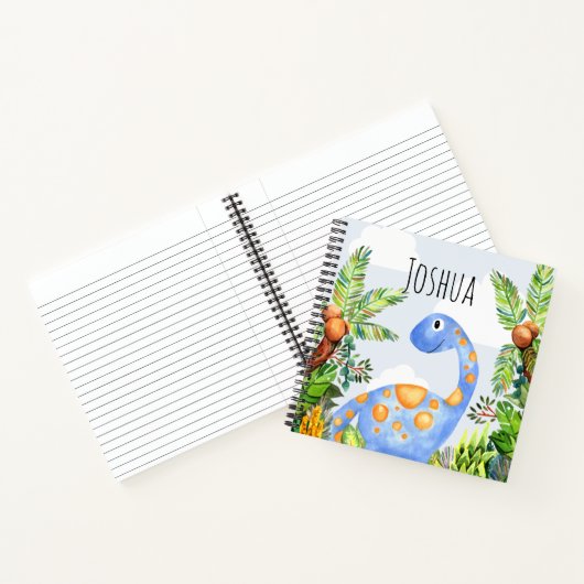 男の子かわいい水彩恐竜と名前 ノートブック (内部)