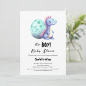 男の子かわいい水彩恐竜のベイビーシャワー 招待状 (スタンド正面)