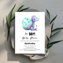 男の子かわいい水彩恐竜のベイビーシャワー 招待状