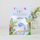 男の子かわいい水色恐竜ジャングル赤ちゃんシャワー サンキューカード (スタンド正面)