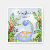 男の子かわいい水色恐竜ジャングル赤ちゃんシャワー スタンダードカクテルナプキン (正面)