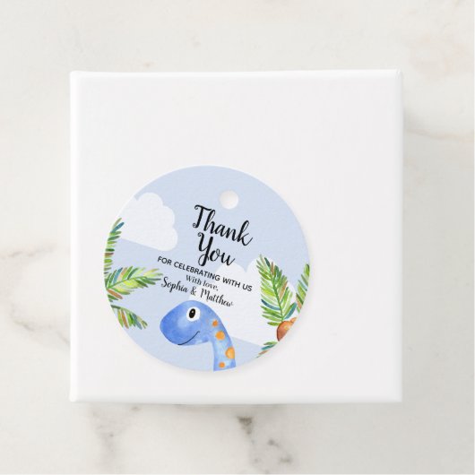 男の子かわいい水色恐竜ジャングル赤ちゃんシャワー フェイバータグ (インサイチュ)