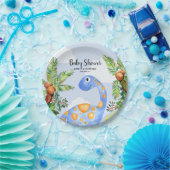 男の子かわいい水色恐竜ジャングル赤ちゃんシャワー ペーパープレート (パーティー)