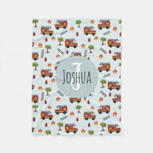 男の子かわいい消防士の消防車のパターン フリースブランケット