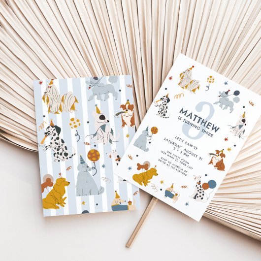 男の子かわいい犬レッツポーティ3歳の誕生日 招待状