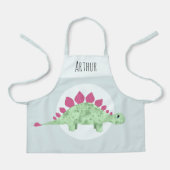 男の子かわいい緑のステゴサウルス恐竜の子供 エプロン (正面)