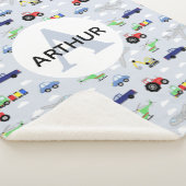 男の子かわいい輸送パターンカーモノグラム名キッズ シェルパブランケット (3/4)