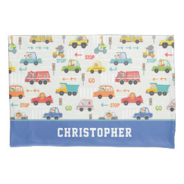 男の子かわいい輸送車のパタパーソナライズされたーン名 枕カバー