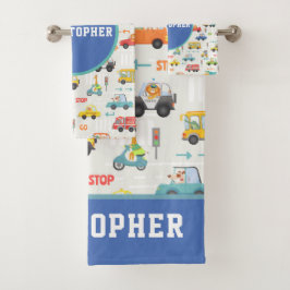 男の子かわいい輸送車のパターン名キッズ バスタオルセット