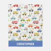 男の子かわいい輸送車の名前 フリースブランケット (正面)