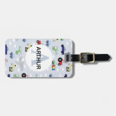 男の子かわいい輸送飛行機の車トラクター名キッズ ラゲッジタグ (正面横)