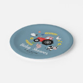 男の子かわいい農場動物と赤トラクター赤ちゃんシャワー ペーパープレート (アングル)