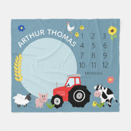 男の子かわいい農場動物トラクターと名前マイルストーン フリースブランケット