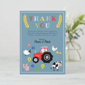 男の子かわいい農場動物トラクターベビーブシャワー サンキューカード (スタンド正面)