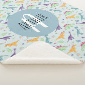 男の子かわいい青い恐竜のパターンモノグラムの子供 シェルパブランケット (3/4)