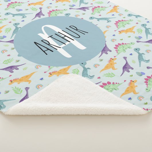 男の子かわいい青い恐竜のパターンモノグラムの子供 シェルパブランケット (3/4)