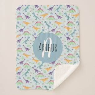 男の子かわいい青い恐竜のパターンモノグラムの子供 シェルパブランケット