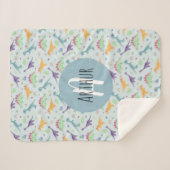 男の子かわいい青い恐竜のパターンモノグラムの子供 シェルパブランケット (正面(横))