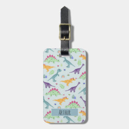 男の子かわいい青い恐竜のパターン名キッズ ラゲッジタグ