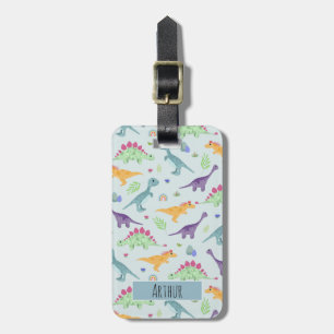 男の子かわいい青い恐竜のパターン名キッズ ラゲッジタグ