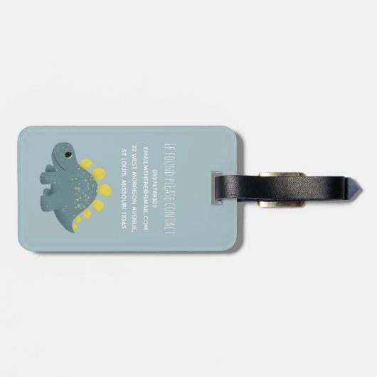 男の子かわいい青い恐竜のパターン名キッズ ラゲッジタグ (裏面横)