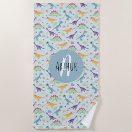 男の子かわいい青い恐竜のパターン子供 ビーチタオル