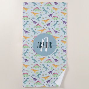 男の子かわいい青い恐竜のパターン子供 ビーチタオル
