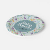 男の子かわいい青い恐竜のパターン赤ちゃんシャワー ペーパープレート (アングル)