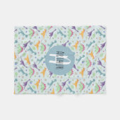 男の子かわいい青い恐竜のパターン&名前の子供 フリースブランケット (正面(横))